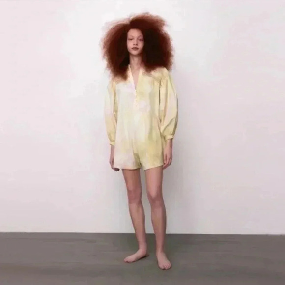 Zara yellow cream tie dye short jumpsuit, M - Picture 2 of 16